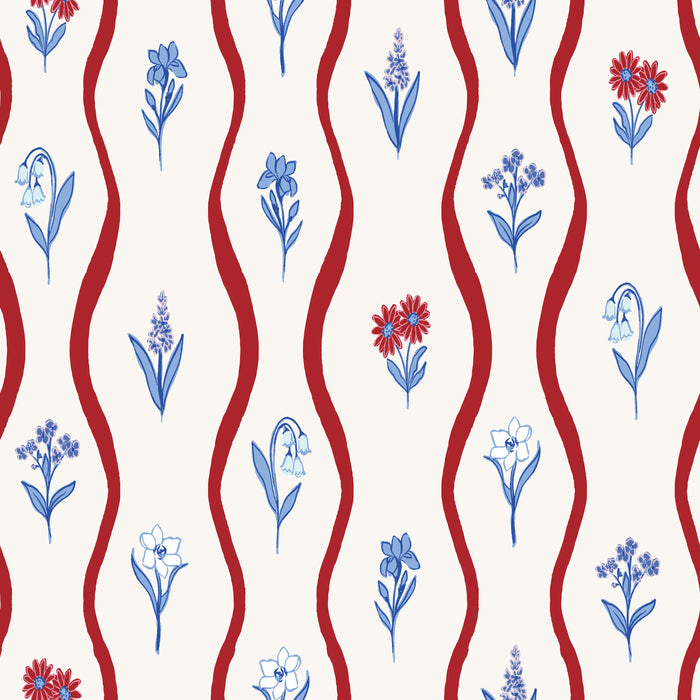 Wavy Vertical Stripe Floral RWB