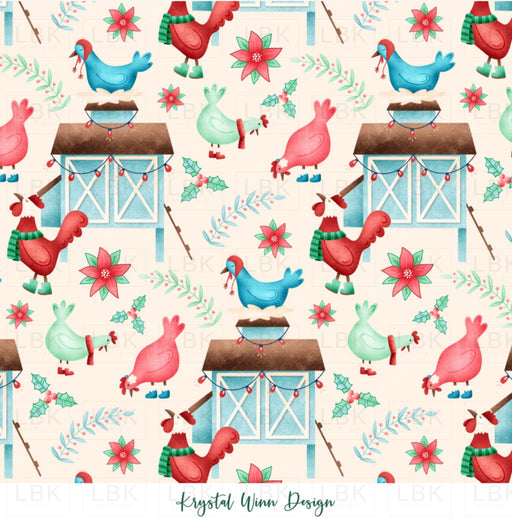 All I Want For Christmas Chickens Cream Fabric