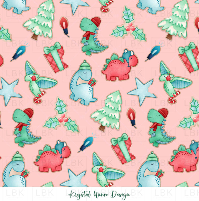 All I Want For Christmas Dinosaur Pink Fabric