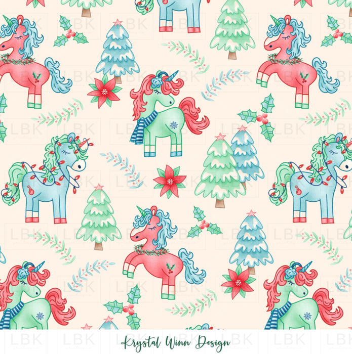 All I Want For Christmas Unicorns Cream Fabric