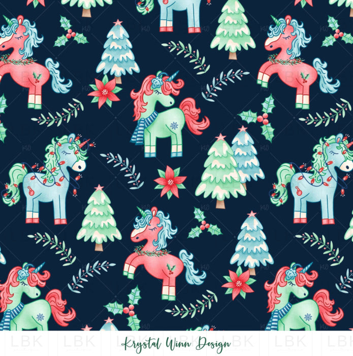 All I Want For Christmas Unicorns Navy Fabric