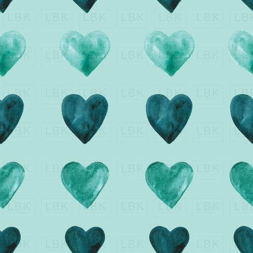 Aqua Watercolor Hearts On Blue