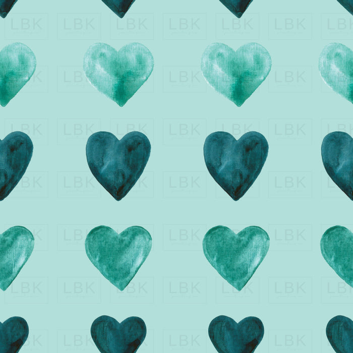 Aqua Watercolor Hearts On Blue