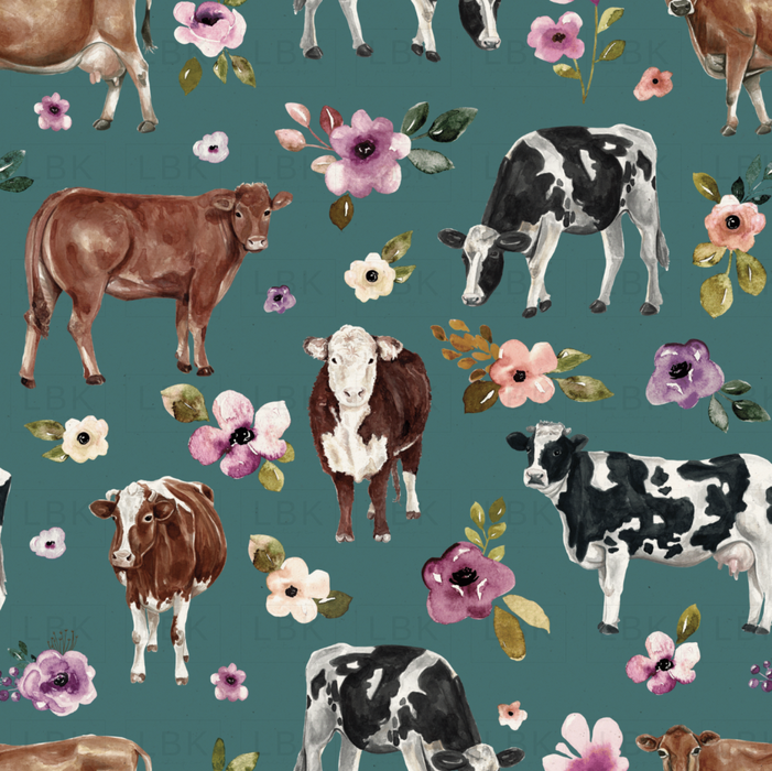 Autumn Amethyst Cow Floral Teal