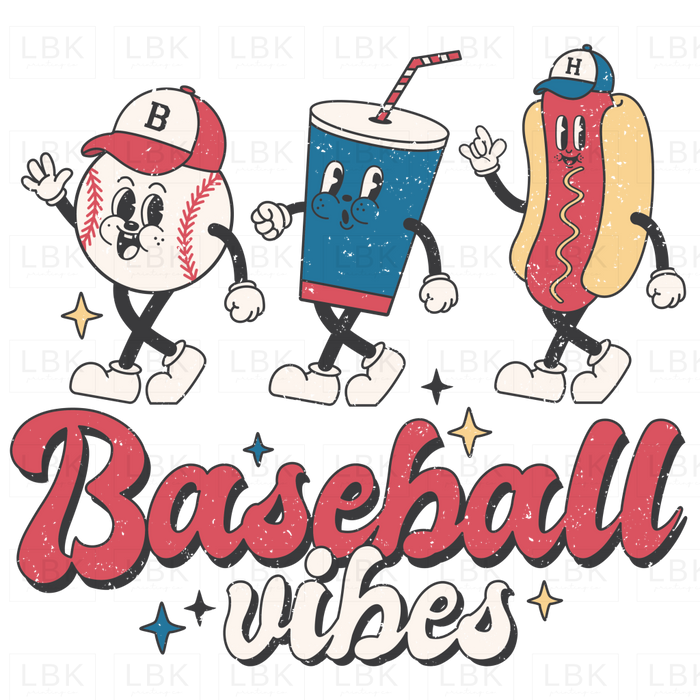 Baseball Vibes - Ball Drink Hotdog Distressed