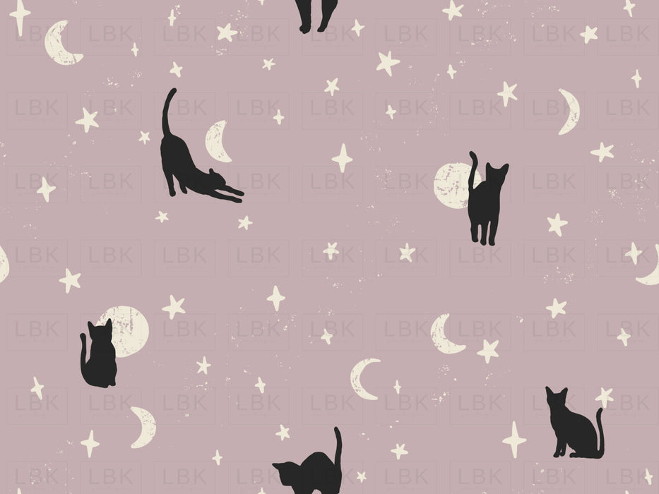 Black Cats Halloween Fabric On Lilac