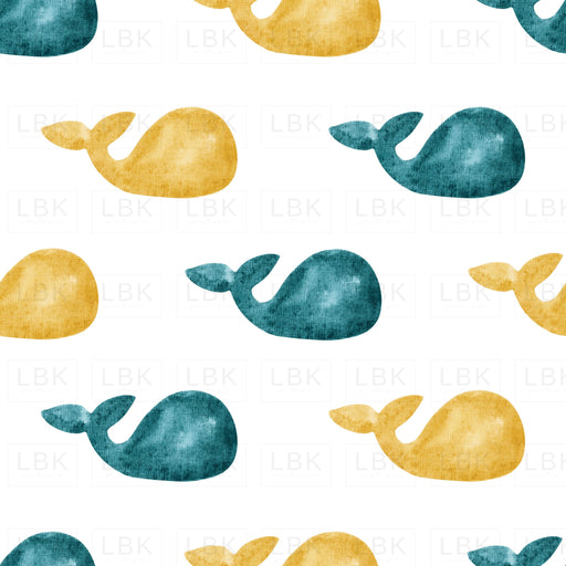 Blue And Yellow Watercolor Whales