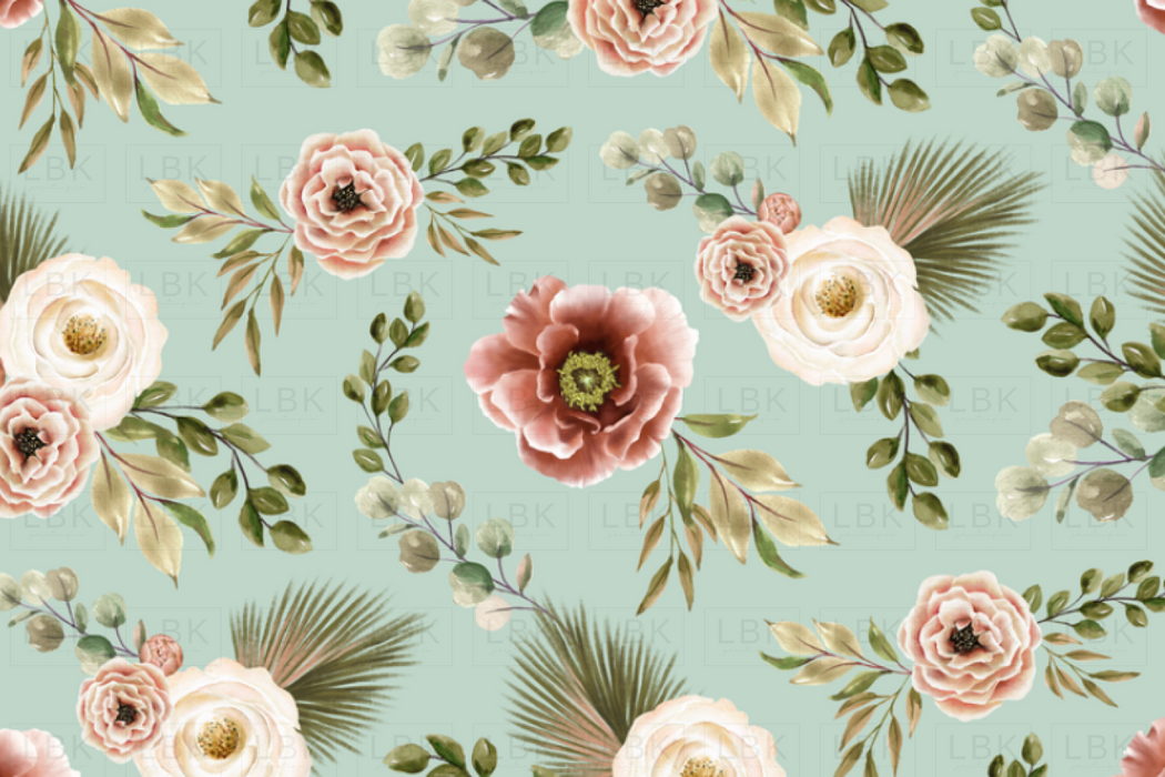 Boho Pink Floral On Teal