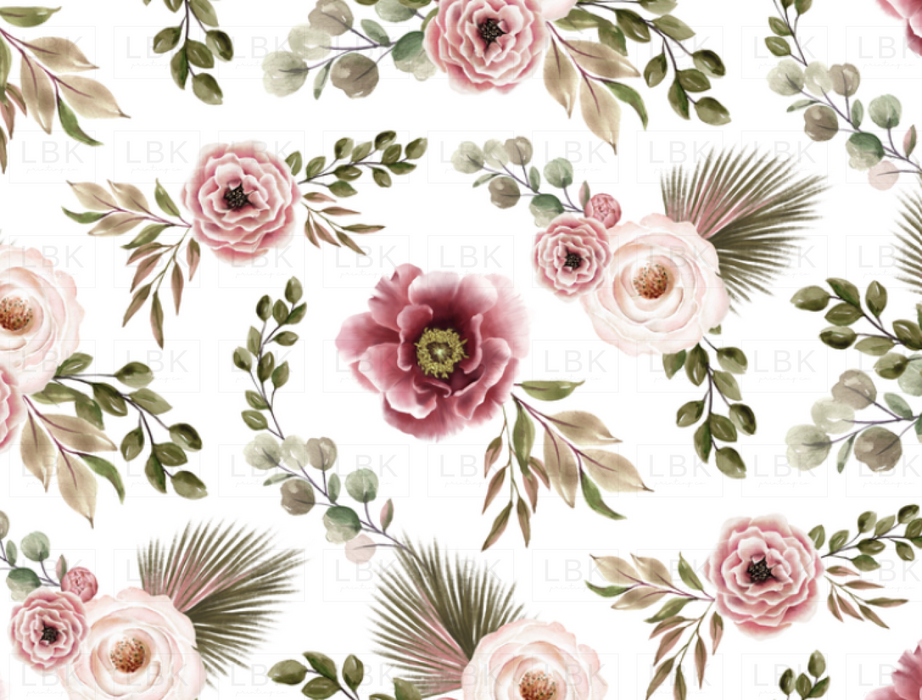 Boho Pink Floral On White