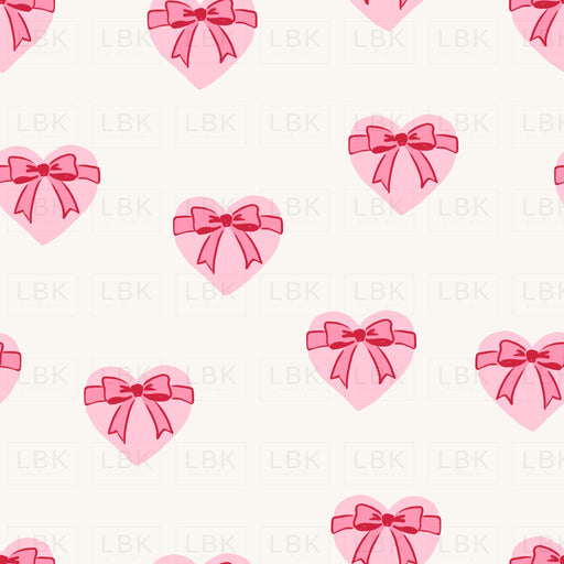 Bow Wrapped Hearts Pink On White