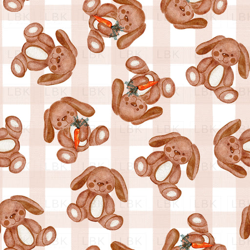 Brown Bunny Stuffies Linen Gingham