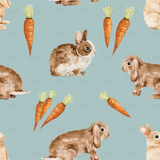 Bunnies And Carrots On Blue