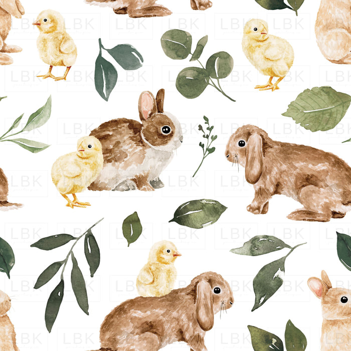 Bunnies And Chicks With Greenery
