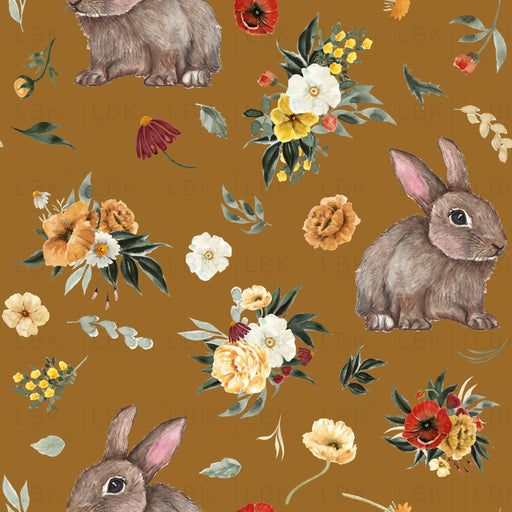 Bunnies And Florals On Gold
