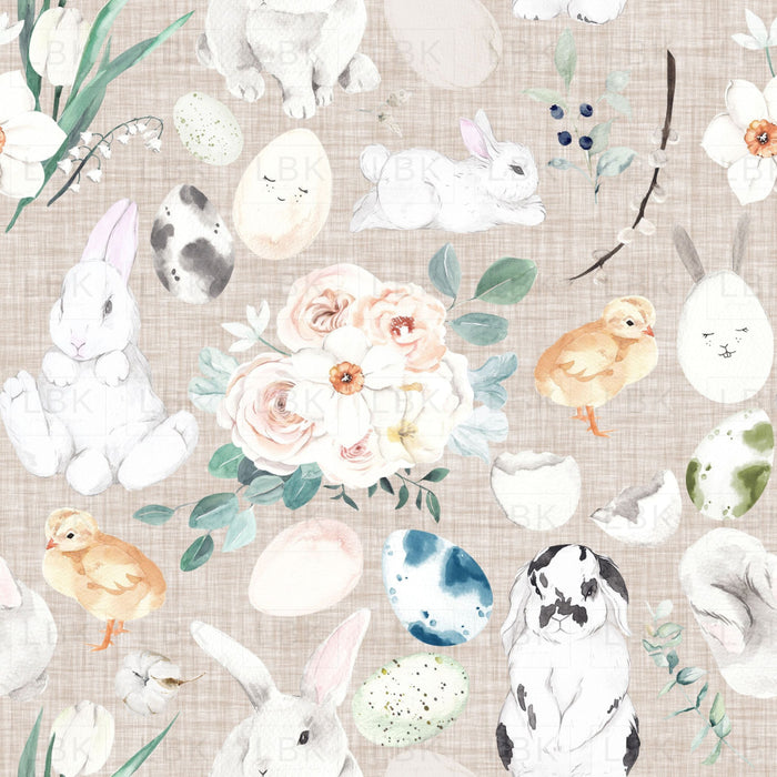 Bunny Trail On Beige Linen