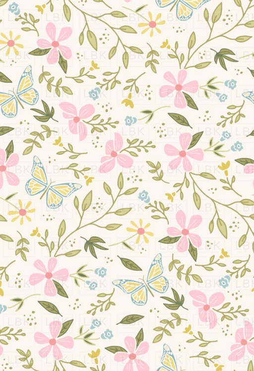 Butterfly Garden Floral Bright- cream