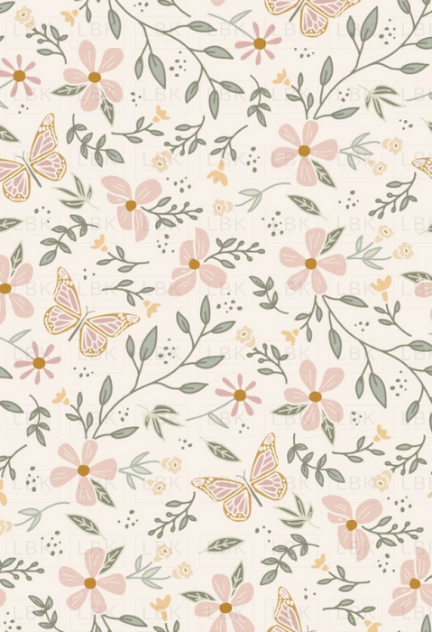 Butterfly Garden Floral Muted_ cream mauve sage