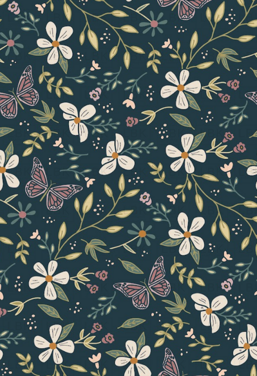 Butterfly Garden Floral Muted_navy blue