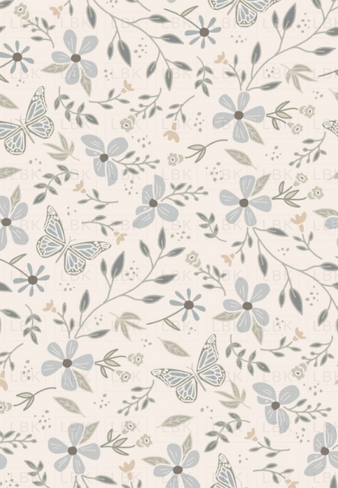 Butterfly Garden Floral Muted_ soft blue