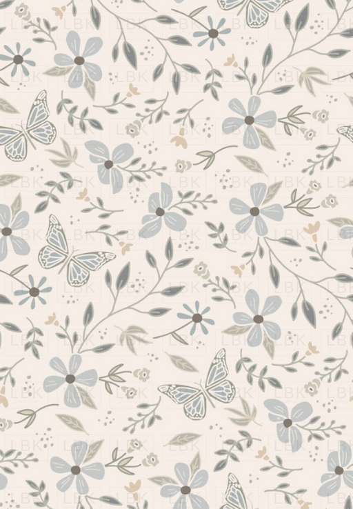 Butterfly Garden Floral Muted_ soft blue