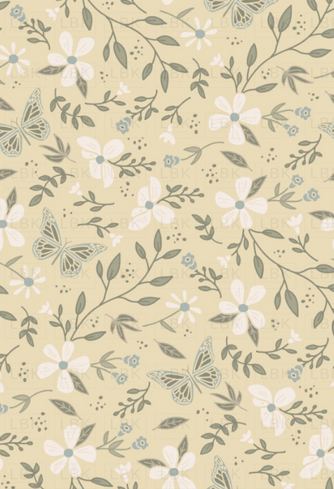 Butterfly Garden Floral Muted- soft yellow
