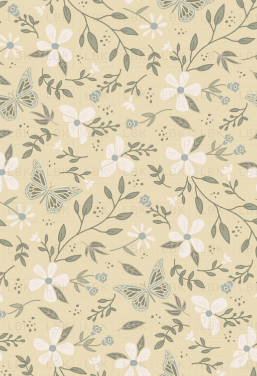 Butterfly Garden Floral Muted- soft yellow