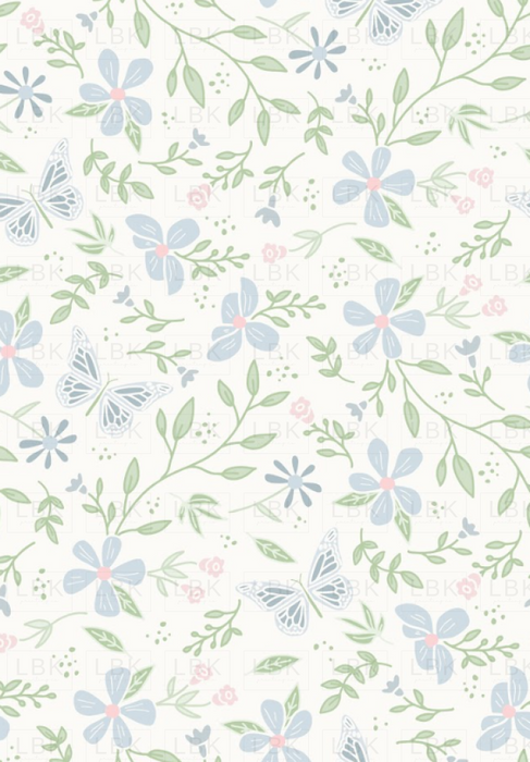 Butterfly Garden Floral Preppy- blue