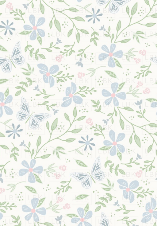 Butterfly Garden Floral Preppy- blue