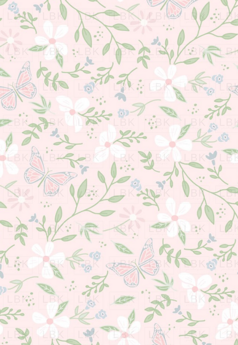 Butterfly Garden Floral Preppy- light pink