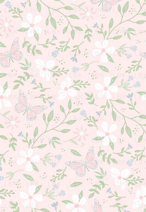 Butterfly Garden Floral Preppy- light pink