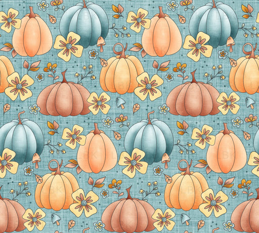 Candy Corn Harvest Pumpkin Floral Blue