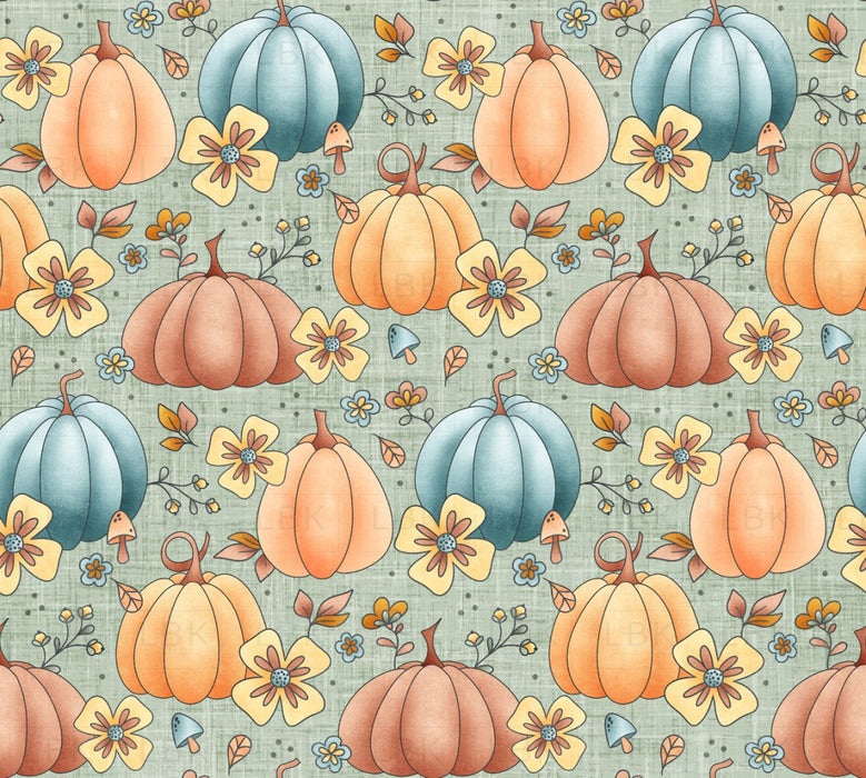 Candy Corn Harvest Pumpkin Floral Light Green