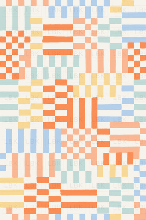 Checkery Checker In Blue Pastel Orange And Yellow