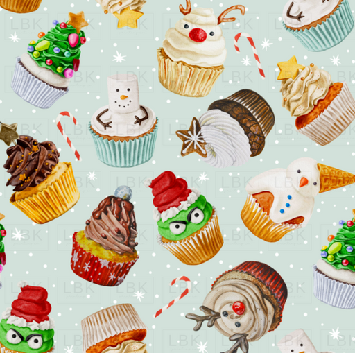 Christmas Cupcakes On Pale Powder Blue