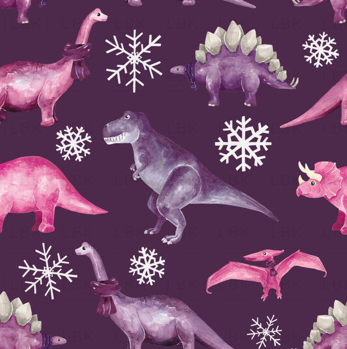 Christmas Dinos Girly Dark Purple Fabric