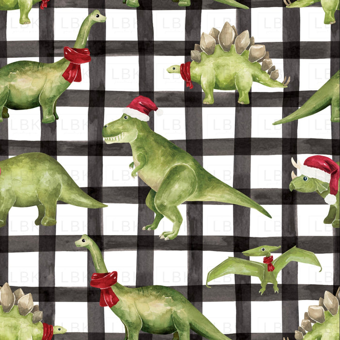 Christmas Dinos Green Plaid