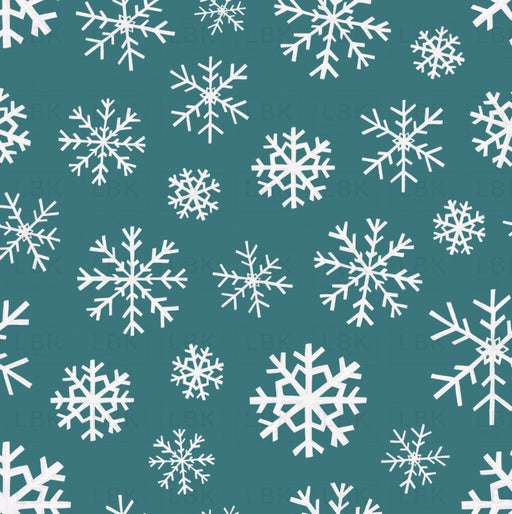 Christmas Dinos Snowflakes Blue Fabric