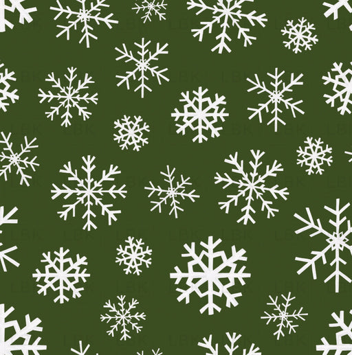 Christmas Dinos Snowflakes Green Fabric