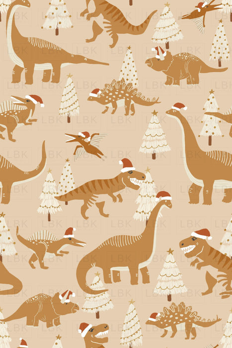 Christmas Dinosaurs In Custard And Mustard With Santa Hats
