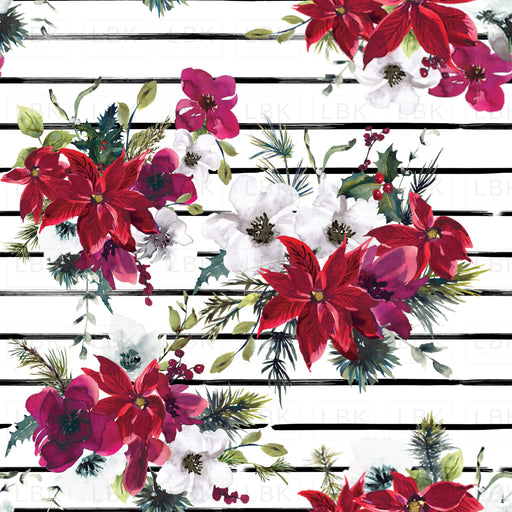 Christmas Dream Florals On Black Stripes