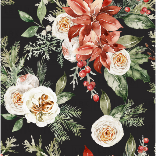 Christmas Flora On Vintage Black