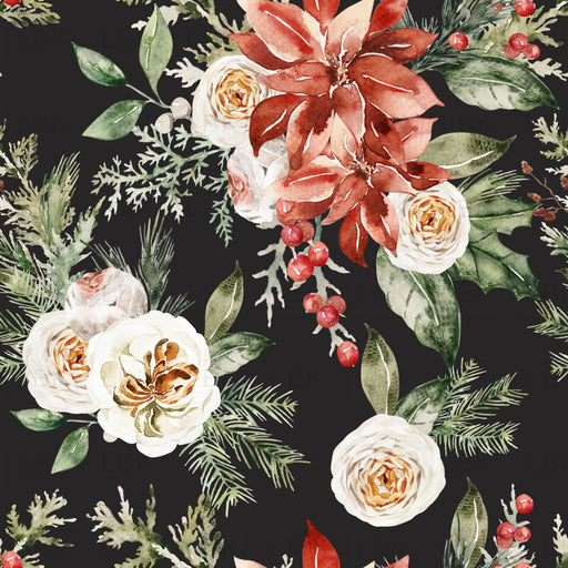 Christmas Flora On Vintage Black