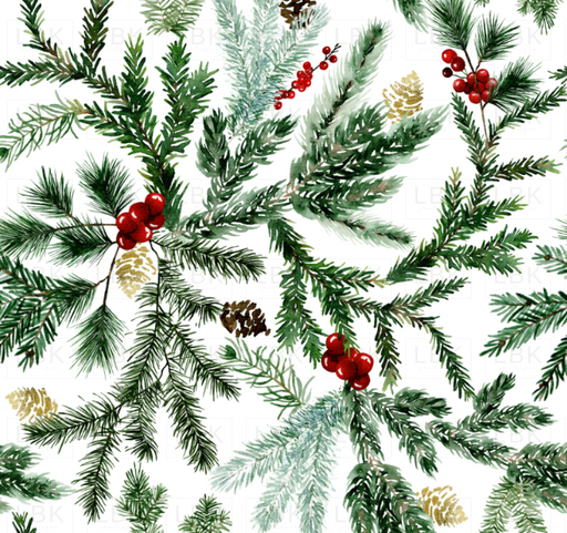 Christmas Pine And Red Berry Garland Foliage