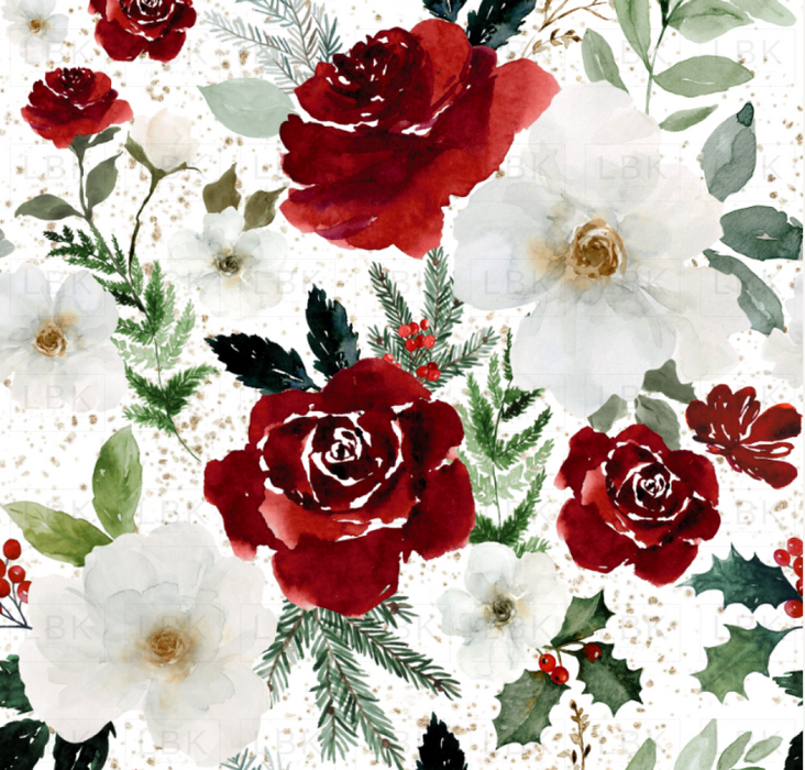 Christmas Roses And Florals On White