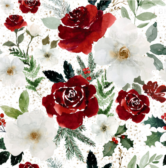 Christmas Roses And Florals On White