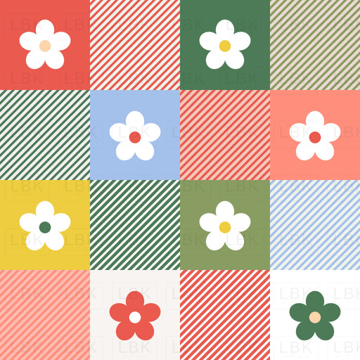 Co Ord Squares Diagonal Christmas Flowers