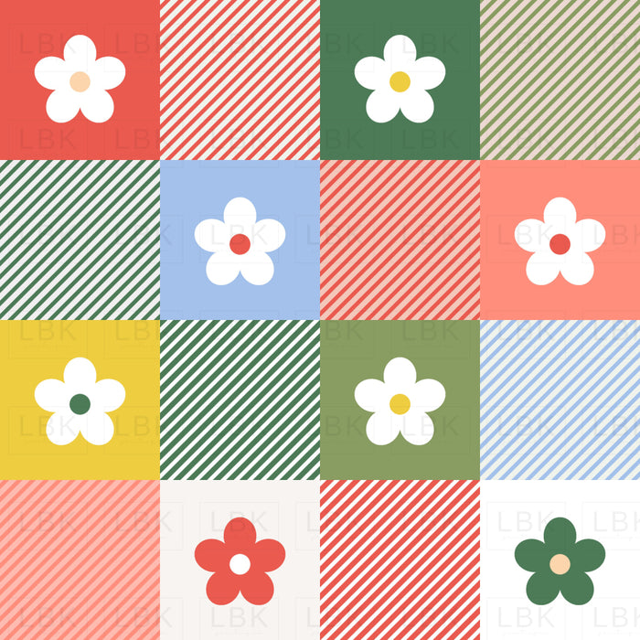 Co Ord Squares Diagonal Christmas Flowers