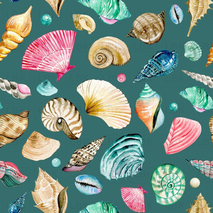 Coastal Sea Shells And Pearls On Teal