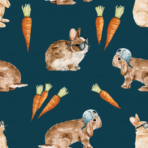 Cool Bunnies And Carrots On Navy Blue