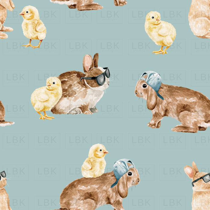 Cool Bunnies And Chicks On Blue